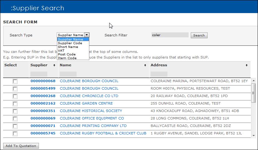 From the E-Buyer or E-Requisitioner screen. 2. Select Suppliers Supplier Search. 3.