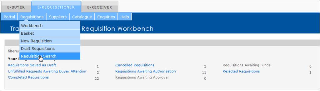 Workbench: 1. Select RequisitionsRequisition Search.