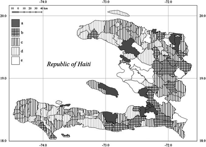 114 M. Tiepolo and M. Bacci Fig. 6.3 Haiti, vulnerability to CC of the rural municipalities: a. urban, b. high, c. medium, d. low, e.