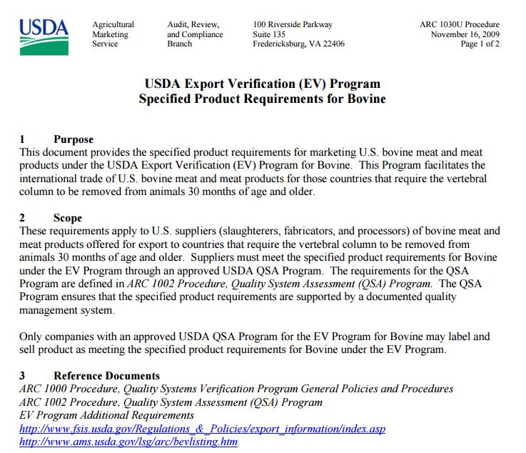 AMS Export Verification (EV) Programs Plant