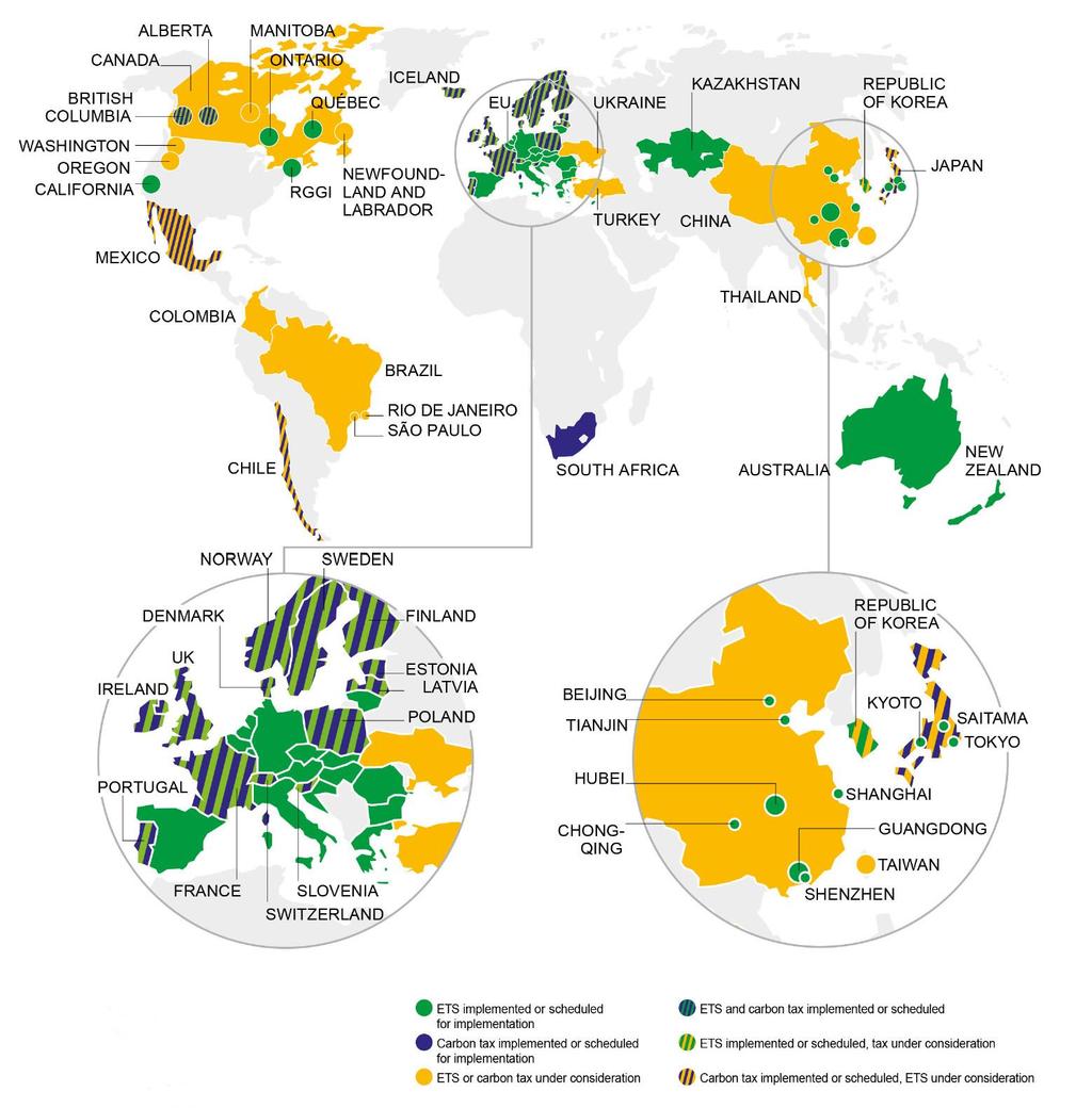 Figure 20 Carbon pricing schemes adopted around the world Source: State and trends of carbon pricing 2016, World Bank In Japan, Tokyo and several other local governments have introduced some