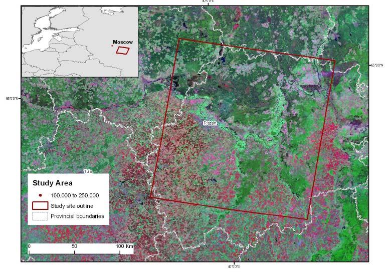 Study area Temperate European Russia, Ryazan province (oblast),forest steppe transition zone ~30% forest covered Rural population density 5 31