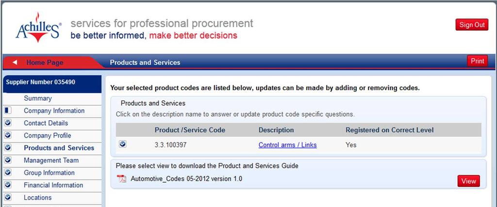 3.3) Product Codes Product Codes can be added to express the range of items a Supplier wants to offer the Automotive