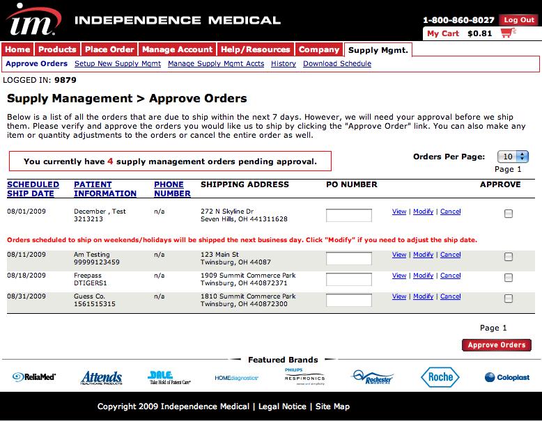 Approve Orders Menu Click the Approve Orders menu to display orders that are set to ship before a given date*, pending your approval.