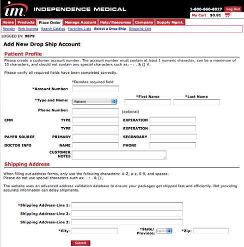 When adding a drop ship account you will be required to add the account type, number, name and shipping address.