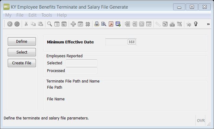 Creating a Term File Select Define and enter a date. (This date is used to pull the records that need to be reported. This is the effective date of the health records.