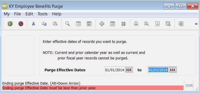 Purging Records Select Define and enter the effective dates.