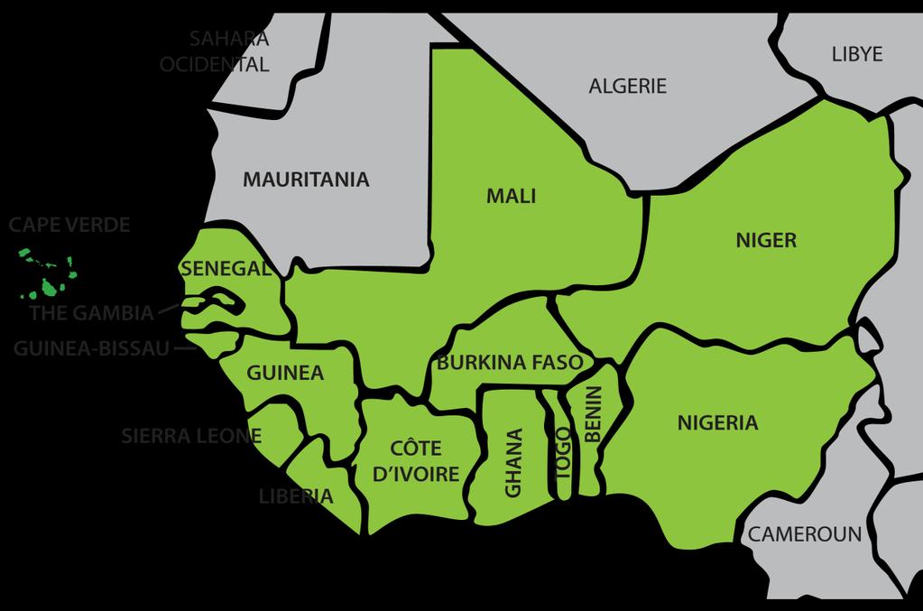 THE ECOWAS REGION 15 countries with a land area of 5 million m 2 Climate from semi-arid to humid tropical Population of over 300 million people