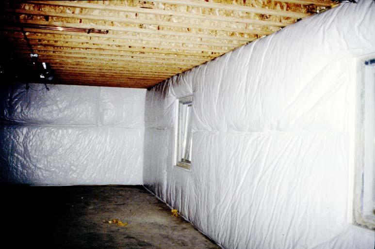 Understanding Basements 9 Photograph 3: Blanket Insulation aka the diaper Plastic film on interior of blanket insulation prevents inward drying Problems that interior insulation systems