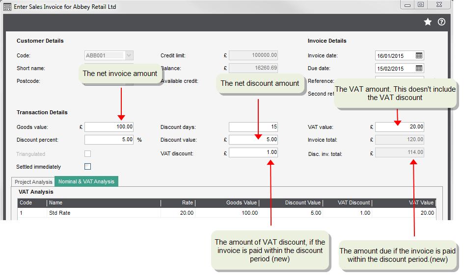 New Features Guide New value fields for VAT discount and Disc Inv Total are added to the sales and