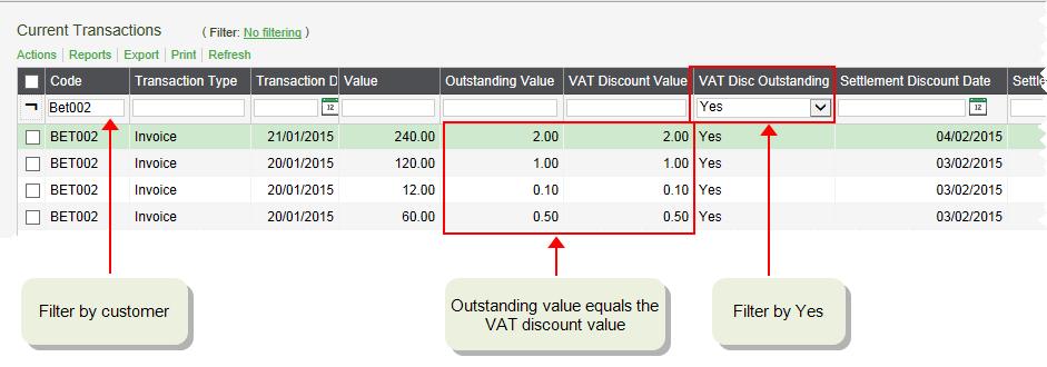 New Features Guide A new VAT Disc Outstanding column is added to the Transaction Enquiry workspace for both customers and suppliers.