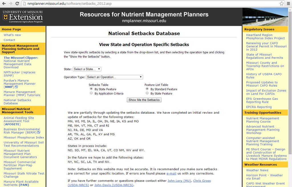 National Setbacks Database: