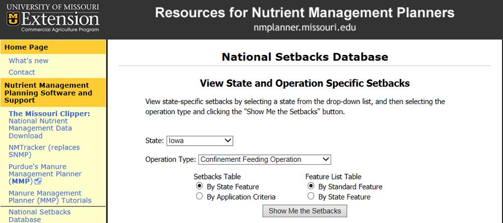 National Setbacks Database: