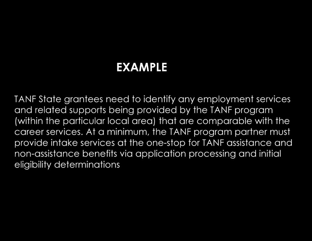 EXAMPLE TANF State grantees need to identify any employment services and related supports being provided by the TANF program (within the particular local area) that are comparable with the career