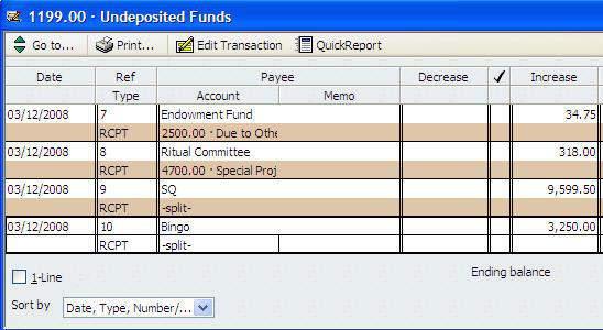 3 MAKE DEPOSITS a) View Undeposited Funds : 2 Company pane 3 Chart of Accounts 4 Double-click 1199.