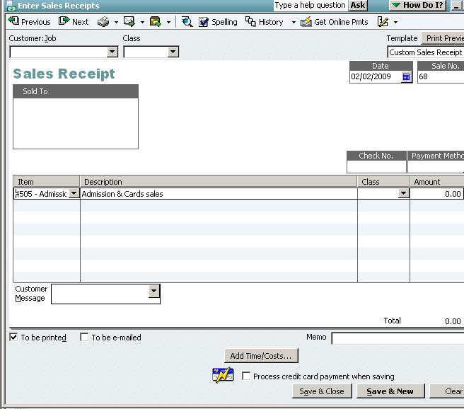 2 CREATE SALES RECEIPTS a) General Sales Receipt - For Any Funds Received (SQ, Vending, etc) 2 Customers pane Step 4 (Template Options) - Custom Sales Receipt - Dues Receipt 3 Create Sales Receipt