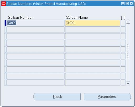 4. Save your work. 5. Click Parameters to define the parameters for the Seiban Number (project).