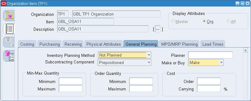 4. Select the MPS/MRP Planning tab and select Do Not Release (Auto or Manual) for Release Time Fence.