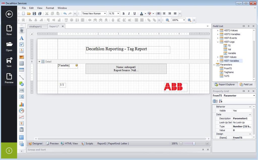 Decathlon Services Report Embedded report design tool as native App Report layout Toolbox with report layout controls Report data from multiple data sources