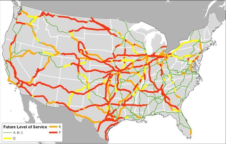 And in the USA: Future Corridor Volumes Compared to Current Corridor Capacity