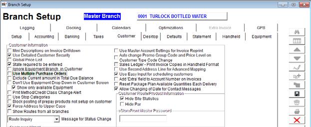 Branch Setup Prior to getting started with the Purchase Order system, you will need to determine if you will use a single standing Purchase Order per stop or up to three.