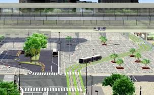 Implement continuous grade separation in areas surrounding transportation nodes that serve to relieve transportation congestion and plant grass along light rail transit tracks.
