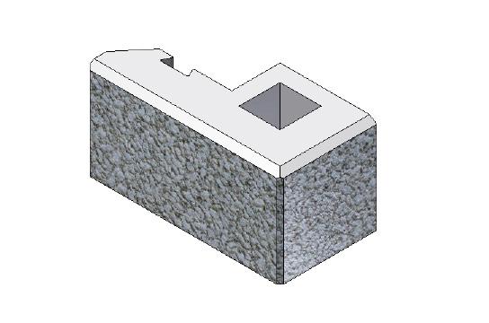 ANGLED ELEMENT Back part of the angled element features single vertical dovetail groove for positioning of anchoring elements and cavity for eventual pouring with concrete.