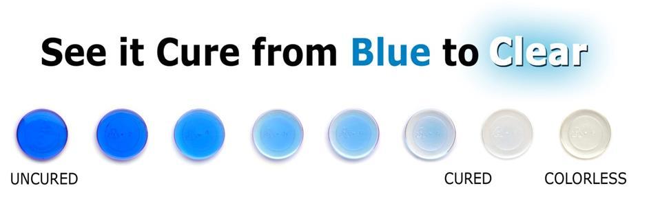 See it Dispense! Dymax adhesives that are formulated with See-Cure technology are bright blue in an uncured state.