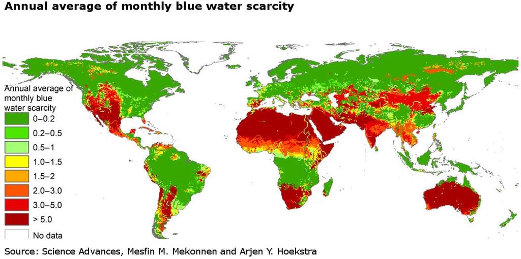 This startling view of the number of lives affected by water scarcity is made possible by research done by Prof. Arjen Hoekstra and Dr.
