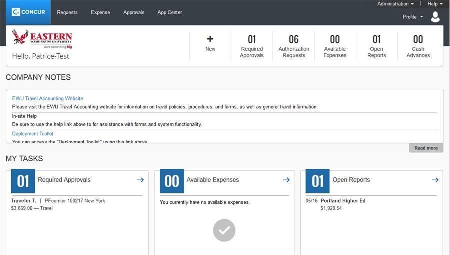 7. To access requests directly from the Concur home page, click Required Approvals to access the