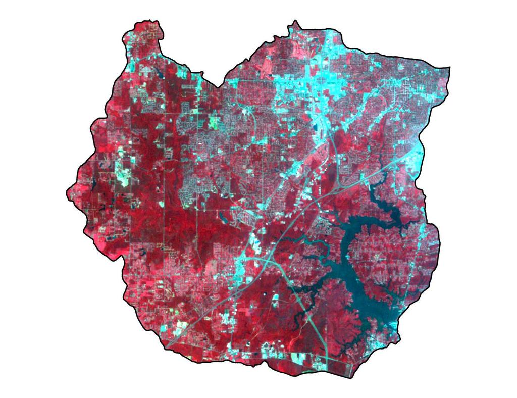 cultivated, forest, residential, and urban. The process of subsetting an image is demonstrated in Figure 2. Figure 2. Subsetted Landsat image. This is displaying the NIR bands (4,3,2).