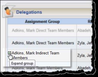 If an assignment group contains more than one delegated role, click the Expand Group button displayed next to the Assignment