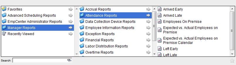Select a subcategory if necessary. In the right-most field, select the name of the report to generate. 1. Search for the report. 2.