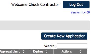 To start a new questionnaire, Contractor should navigate to Applications tab and click on Create New Application.