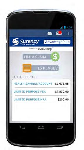 account (HSA) balances File new FSA claims & Request HSA Distributions Upload receipts using your mobile device s camera View account activity Available for free on Apple or Android devices.