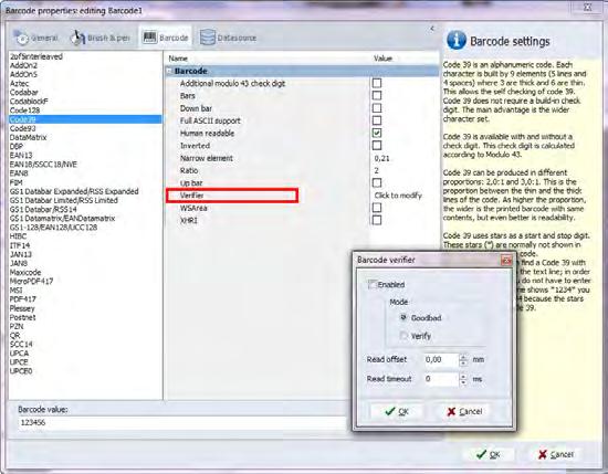 "Verifier". Activate parameter "Enabled" Select "Goodbad" or "Verify". Change the read offset if necessary.