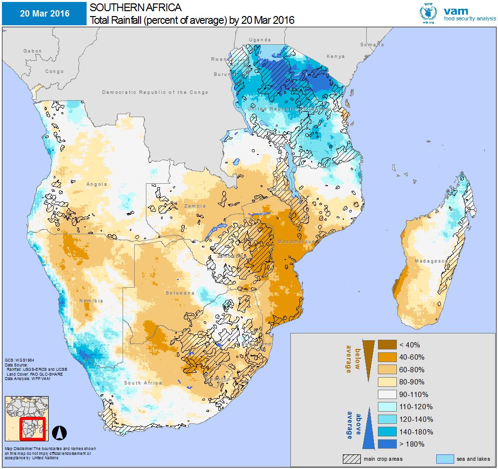 Current Rainfall Patterns: October 2015 February 2016 Left: October 2015 -February 2016, as a percentage of the 20-year average.
