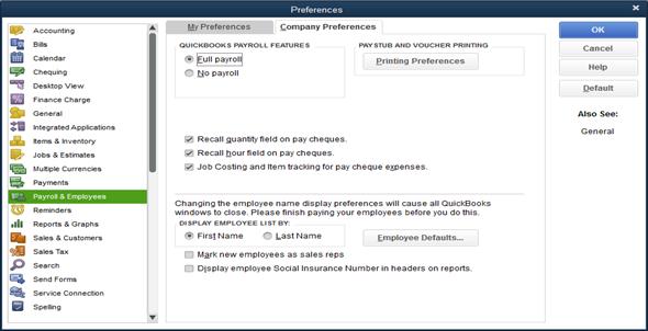 Printing Preferences View the Help file to find out more details about your printing options for QuickBooks payroll.