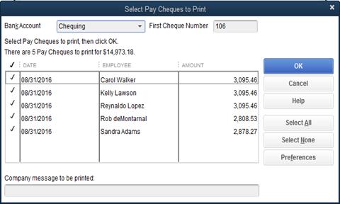 When you click Print Pay Cheques you can select the Pay Cheques to