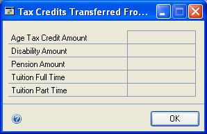 PART 2 CARDS To enter spouse tax credits: 1. Open the Tax Credits Transferred from Spouse window.