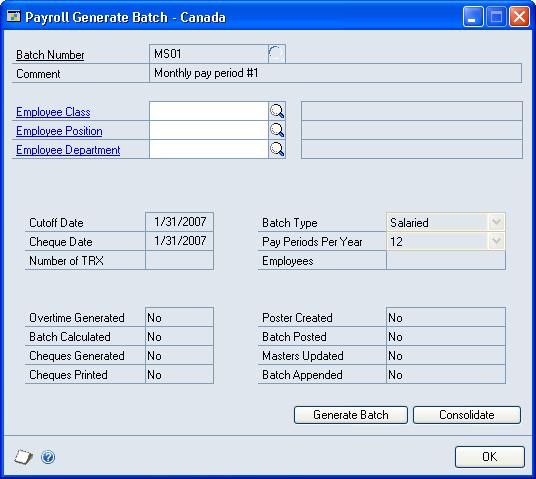 PART 3 TRANSACTIONS The pay period values for the employee is the same as that for the batch. The batch type is not Combined or Manual.