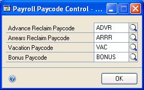 CHAPTER 1 PAYROLL SETUP Assigning default paycodes You must specify the default paycodes to be used when users enter records and transactions.