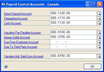 PART 1 CANADIAN PAYROLL SETUP 3. To allow accruing banked time credits in the General Ledger, select Yes in the following fields for those that apply to your company.