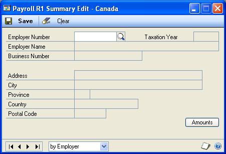 PART 6 ROUTINES Modifying R1 summary information Use the Payroll R1 Summary Edit - Canada window to modify the income, benefits and deductions that appear on the Releve 1 summary.