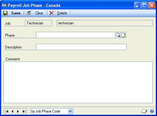 PART 1 CANADIAN PAYROLL SETUP To set up a job phase: 1. Open the Payroll Job Phase - Canada window.