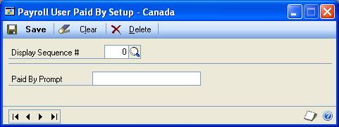 Chapter 11: Payment and shift setup Canadian Payroll includes default options for payment period, employee responsibility, and shift. However, you can create additional user-defined options.
