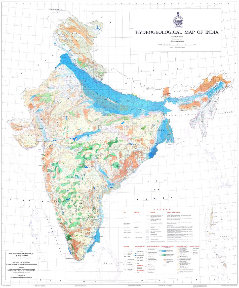 India s Aquifers blue green beige high-porosity porosity due to fractures little/no porosity Indian aquifers: The Gangetic Plain: porous,
