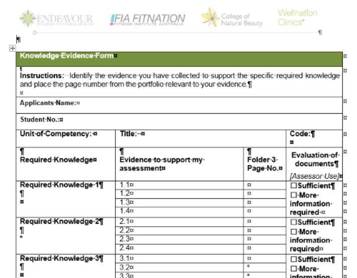 2. Cmpleted Skills Evidence Frm The Skills Evidence Frm can be requested frm educatinal.pathways@endeavur.edu.au.