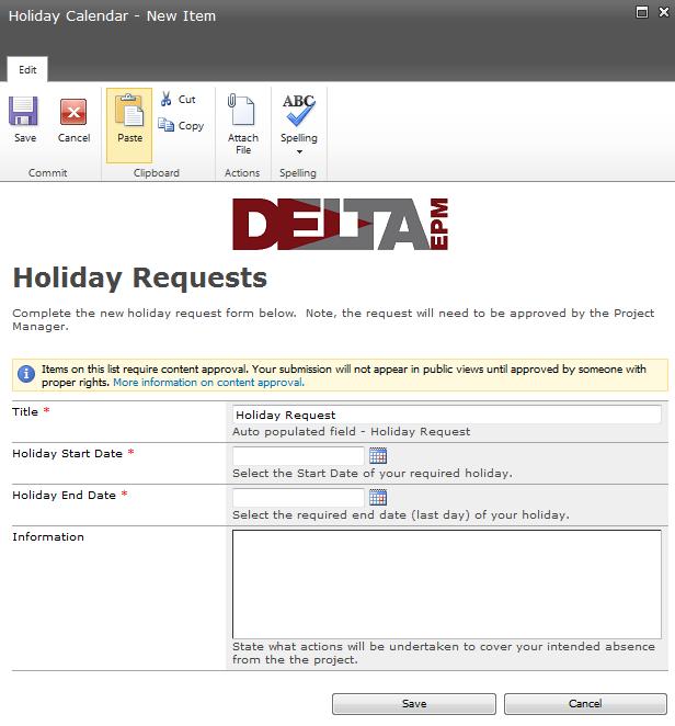 Holiday Requests Data Entry View Issue Log In most project management scenarios the Issue Log is considered to be very important and in this is case within Delta EPM.