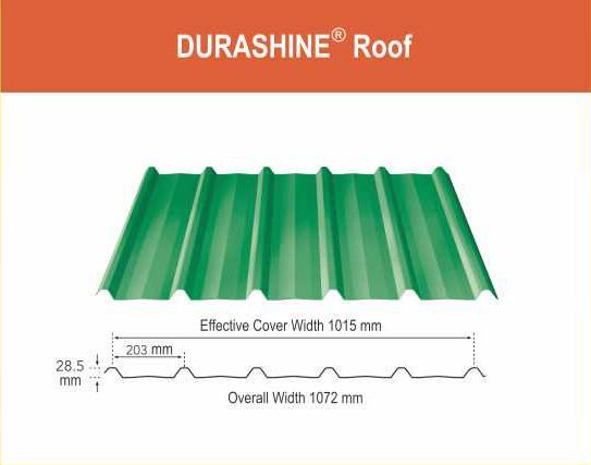 DURASHINE range of products DURASHINE range of Roof and Wall cladding products DURASHINE is a range of Roof and Wall cladding products by Tata BlueScope Building Products.